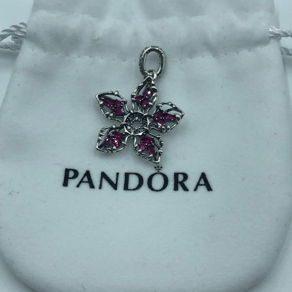 Pandora Silver Floral Charm with Pink Stones